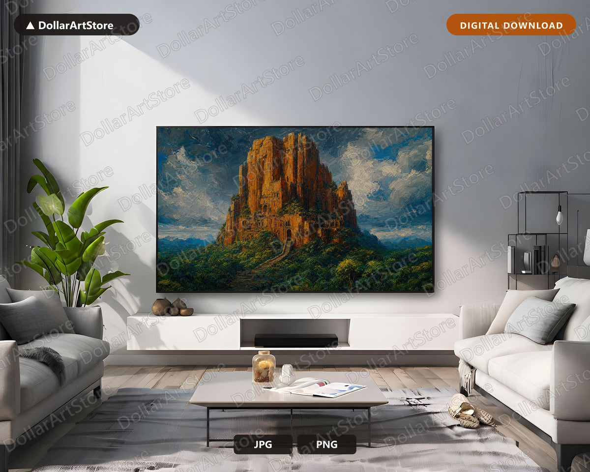 Cozy Ancient Fort Frame TV Art, Samsung Frame TV Digital Download, 4K Textured Landscape Screensaver