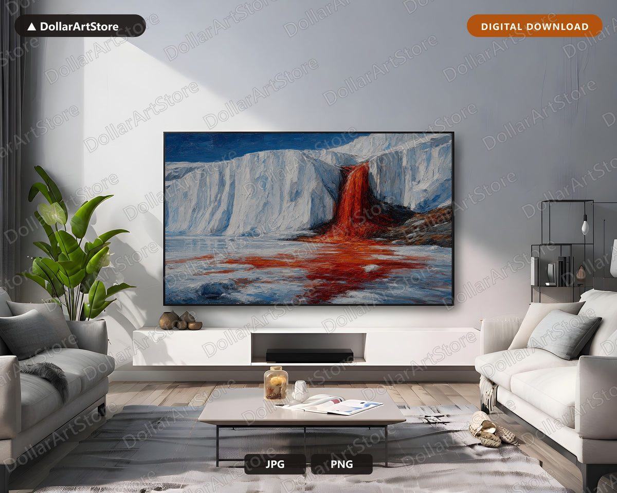 Bleeding Arctic Ice Cliffs Frame TV Art, Winter Landscape Samsung Frame TV Digital Download, 4K Textured Scenery