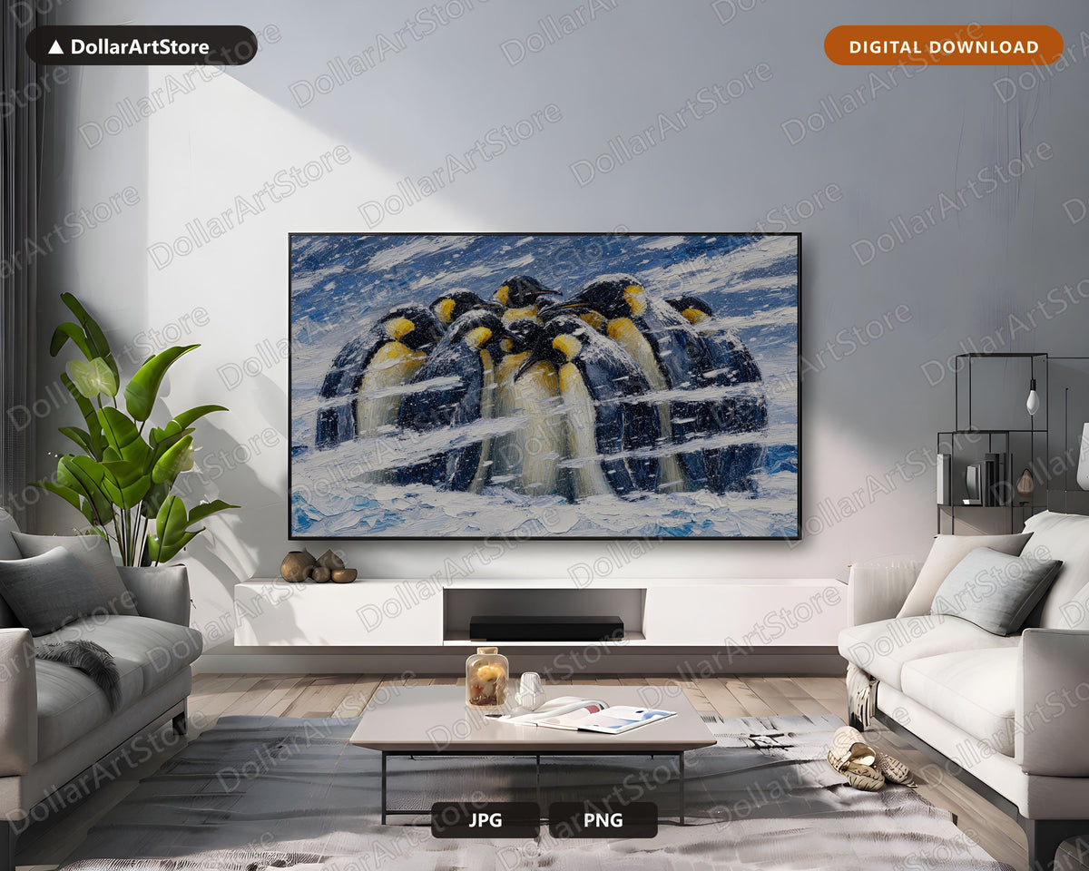 Cozy Arctic Penguins Winter Textured Frame TV Art
