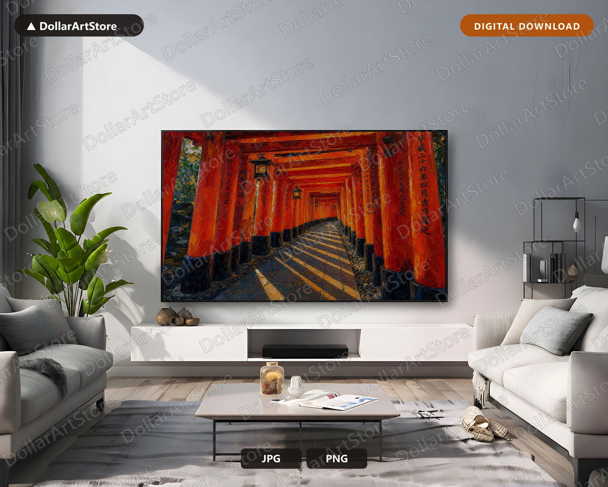Cozy Asian Temple Gate Frame TV Art, Samsung Frame TV 4K Digital Download, Textured Tunnel Screensaver