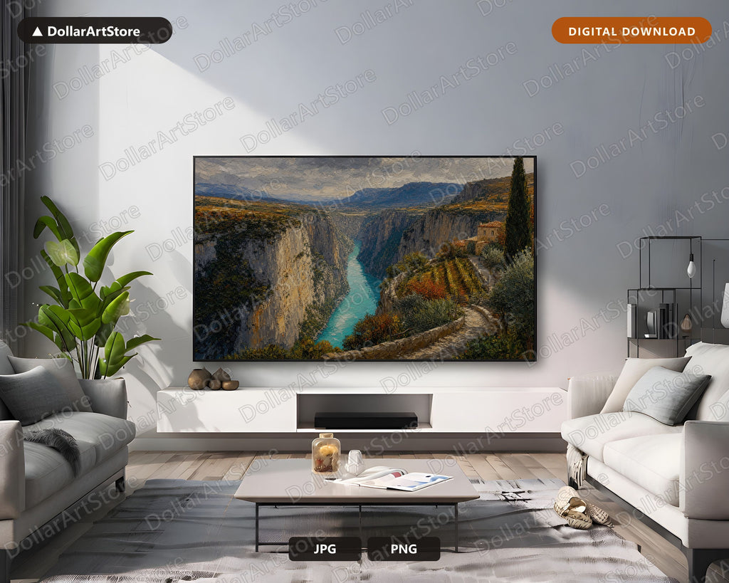 Cozy European Gorge Frame TV Art, Samsung Frame TV Digital Download, 4K Scenic Canyon Screensaver