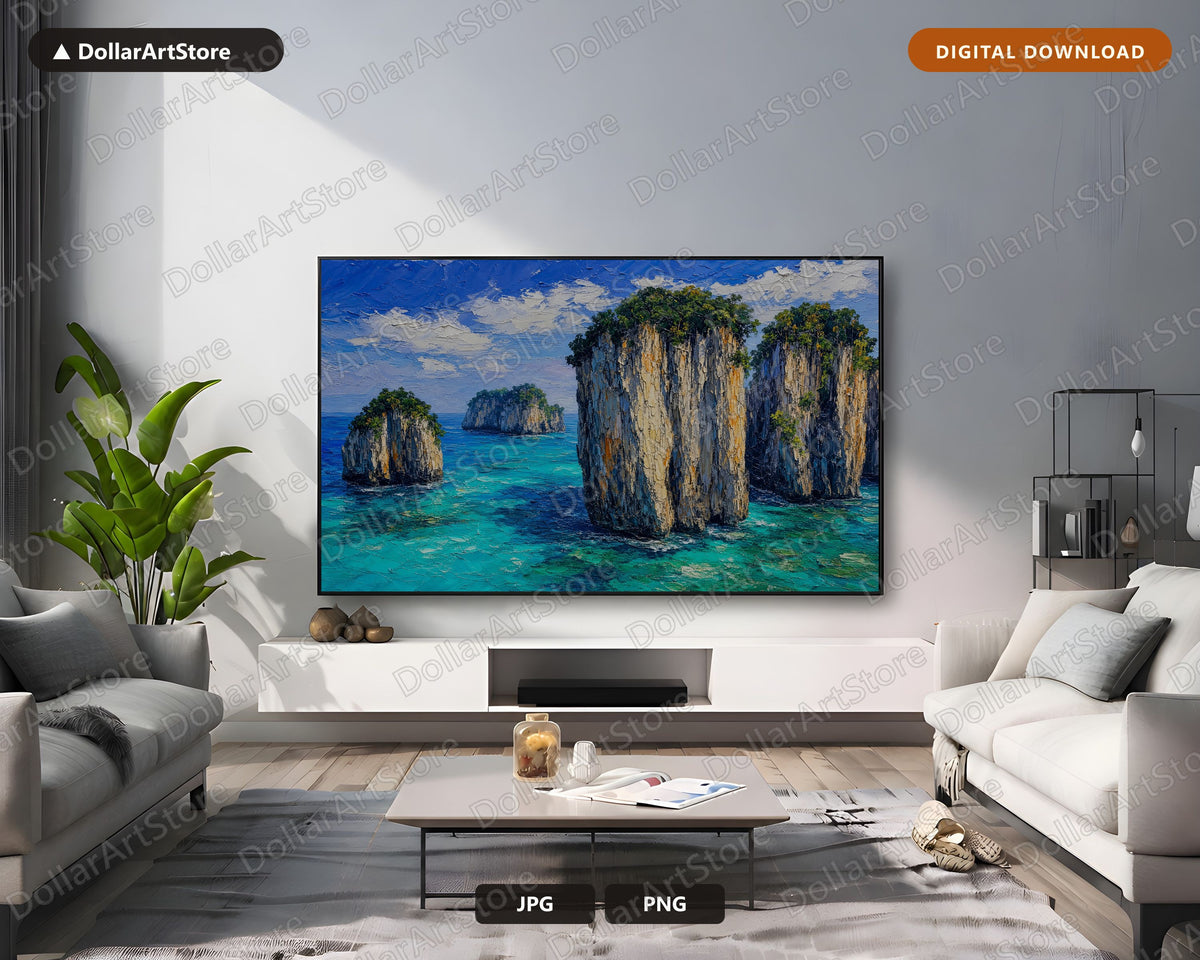 Tropical Island Scenery Frame TV Art, Samsung Frame TV Digital Download, 4K Coastal Landscape