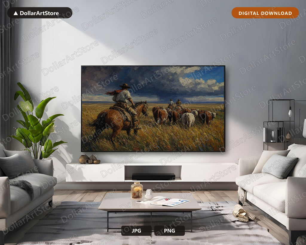 Rustic Western Landscape Frame TV Art, Cozy Cowboy Prairie Scenery Samsung Frame TV Digital Download 4K