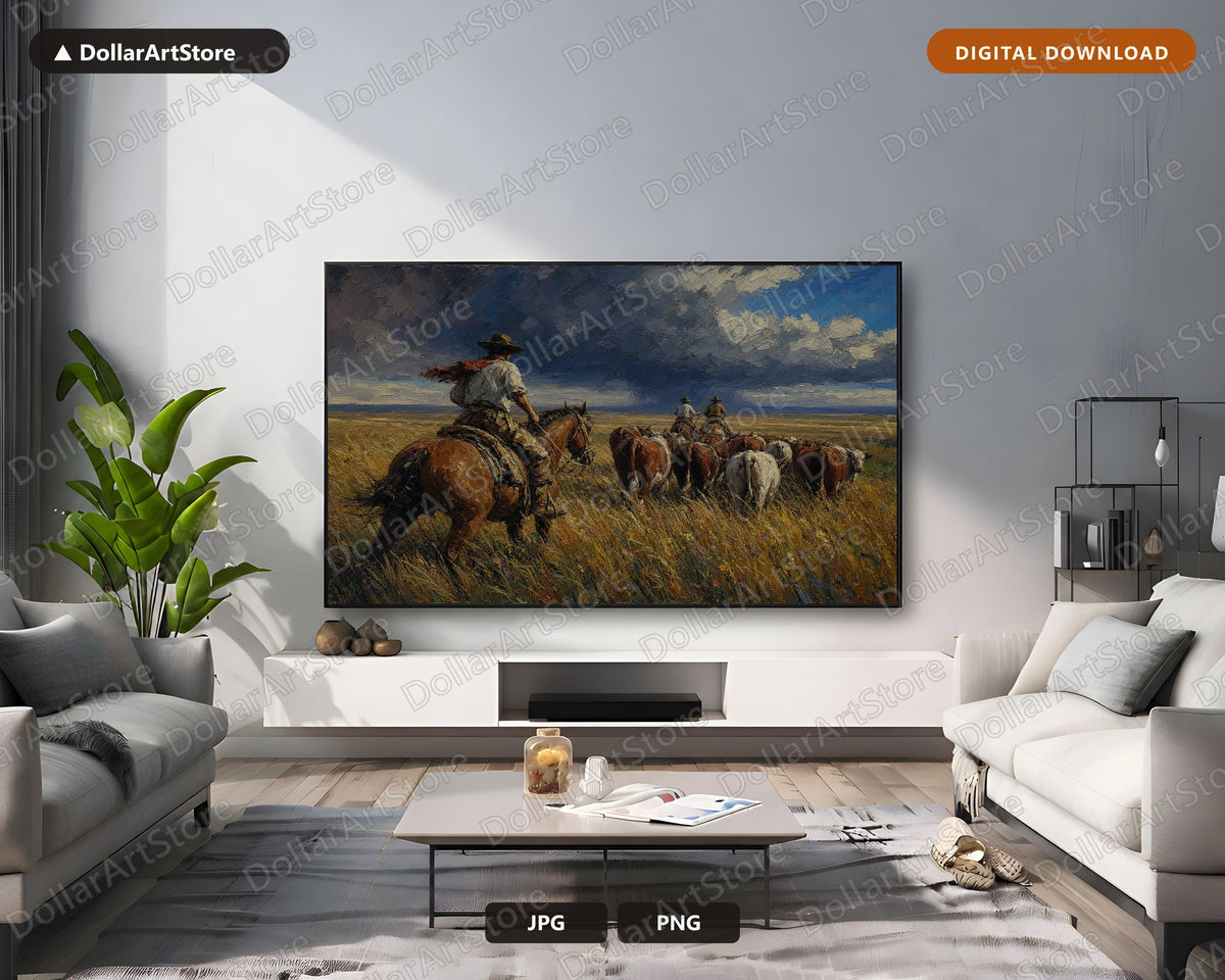 Rustic Western Landscape Frame TV Art, Cozy Cowboy Prairie Scenery Samsung Frame TV Digital Download 4K