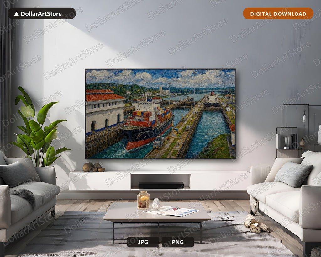 Cozy Panama Canal Frame TV Art, Samsung Frame TV Digital Download, 4K Textured Scenic Art