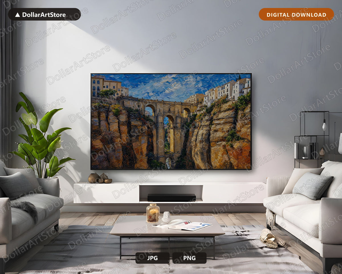 Cozy Historic Gorge Frame TV Art, Textured Scenic Landscape Samsung Frame TV Digital Download, 4K TV Screensaver Art