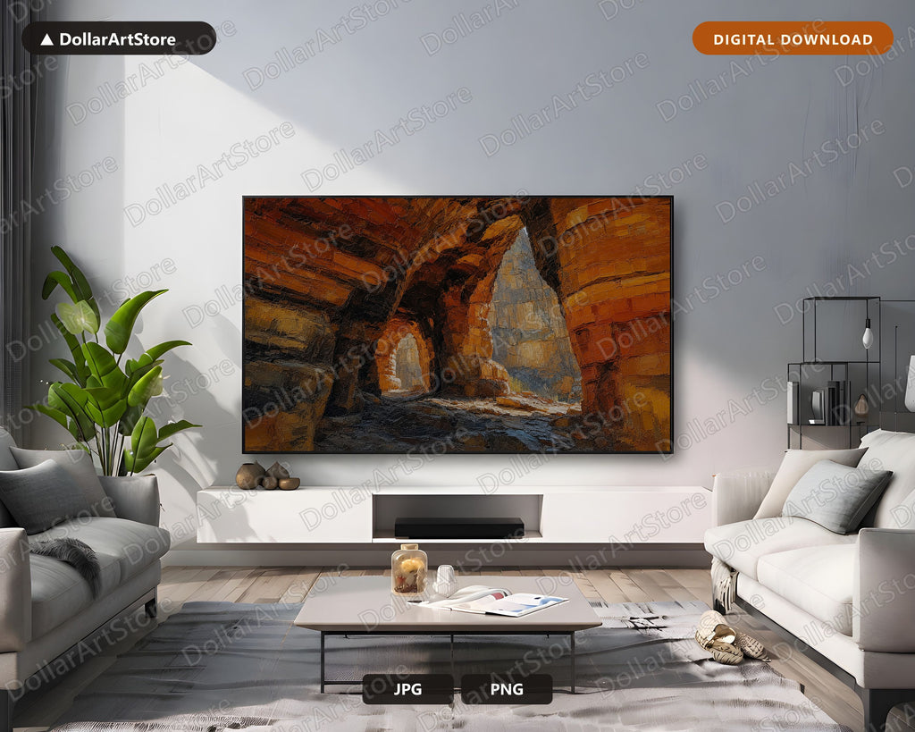 Earthy Canyon Frame TV Art, Textured Sandstone Scenery, Samsung Frame TV 4K Digital Download