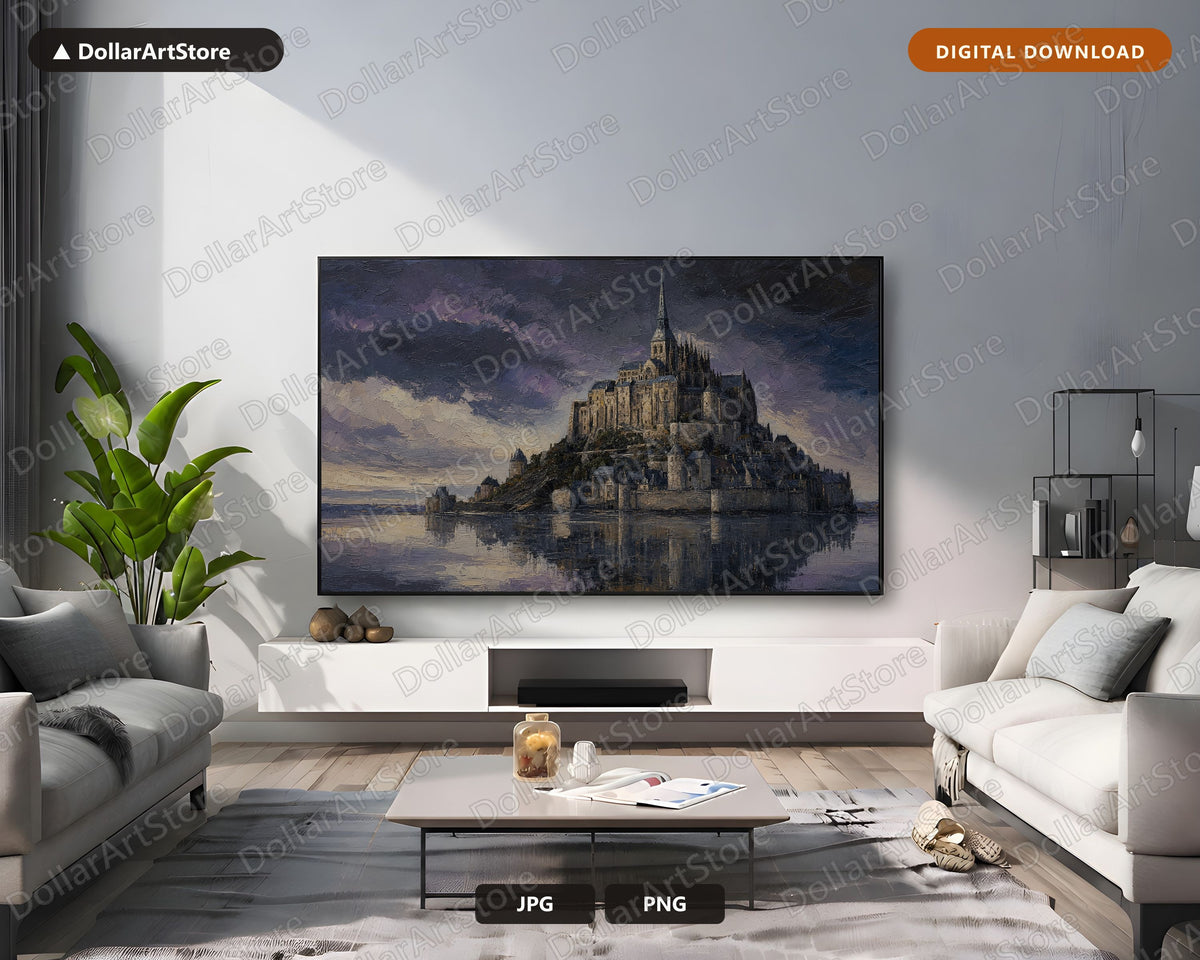 Moody Medieval Castle Frame TV Art, Textured European Landscape 4K Samsung TV Screensaver