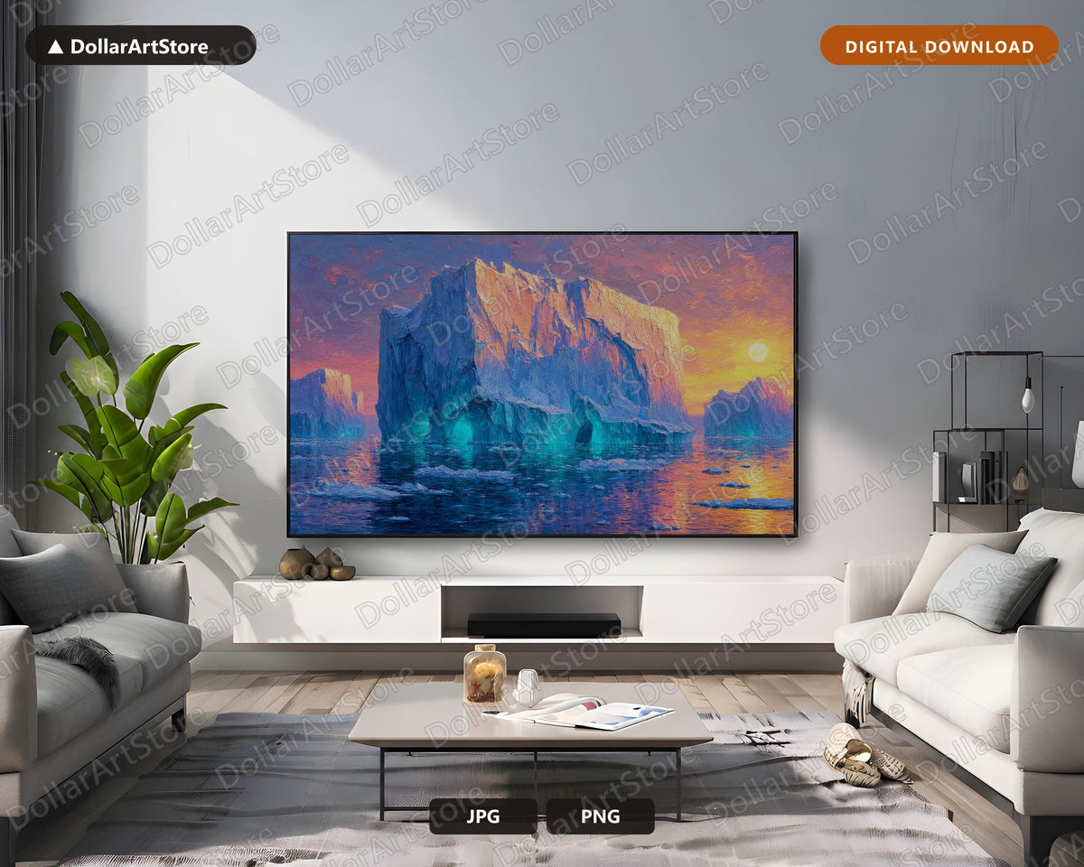 Arctic Icebergs Frame TV Art, Cozy Polar Landscape Samsung Frame TV Digital Download, 4K Textured Scenery