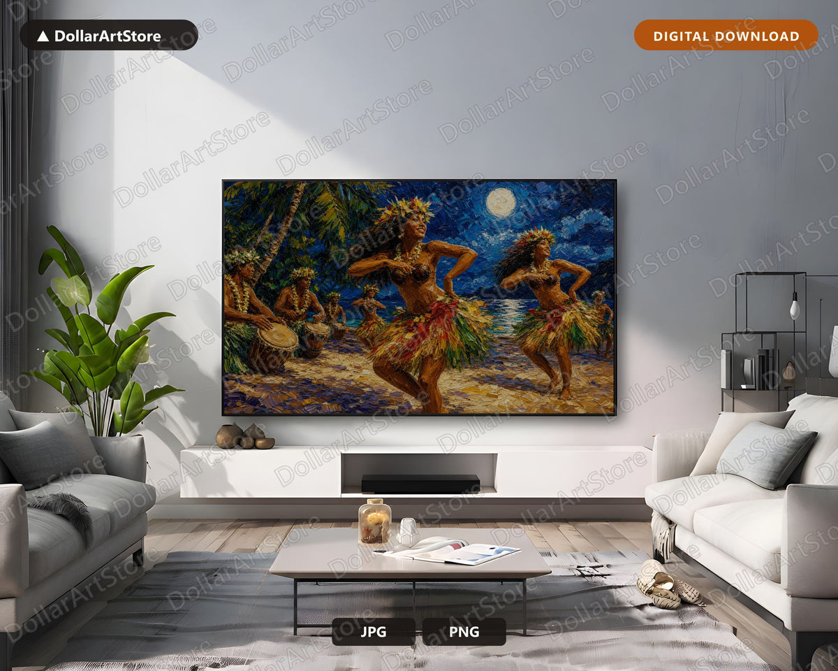 Cozy Tropical Dance Frame TV Art, Samsung Frame TV Digital Download, Textured Tahitian Scenery 4K