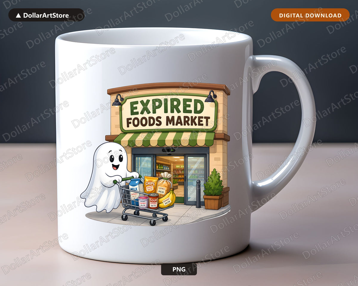 Cute Ghost PNG, Expired Foods Market, Halloween Sublimation Design Digital Download