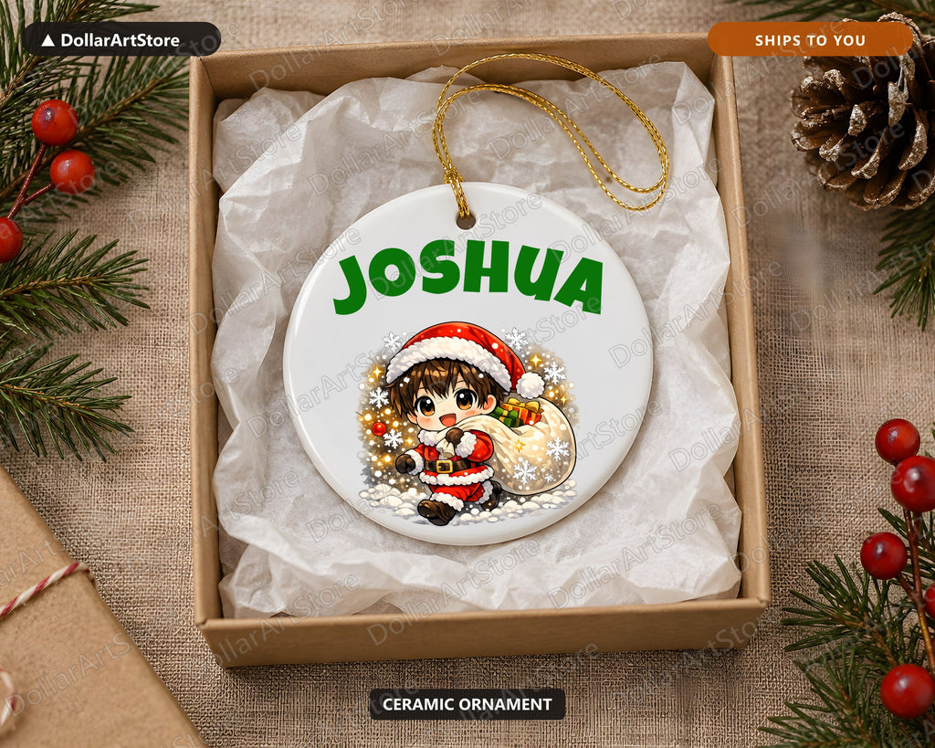 Anime Chibi Santa Christmas Ornament, Ceramic Tree Ornament Holiday Gift