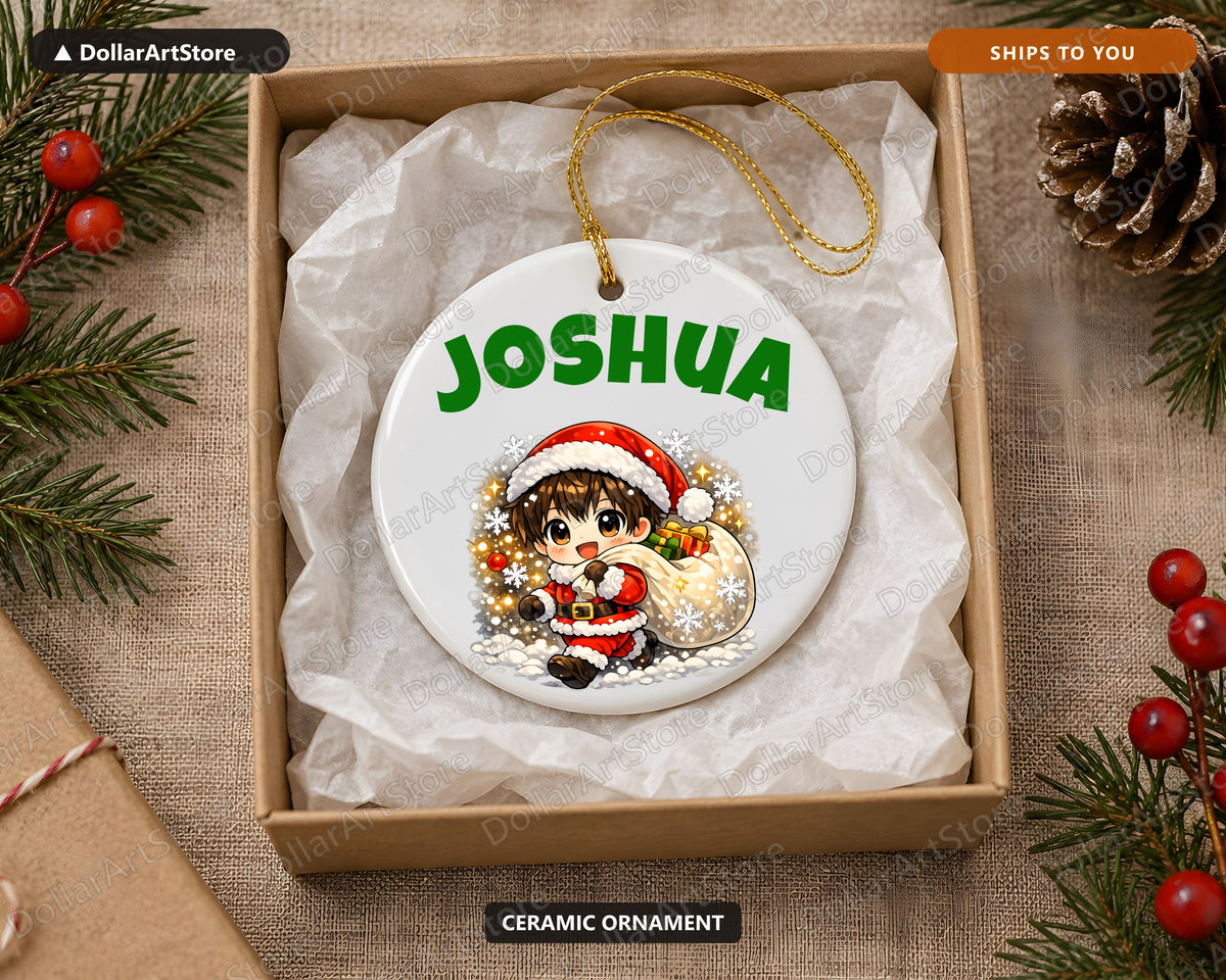 Anime Chibi Santa Christmas Ornament, Ceramic Tree Ornament Holiday Gift