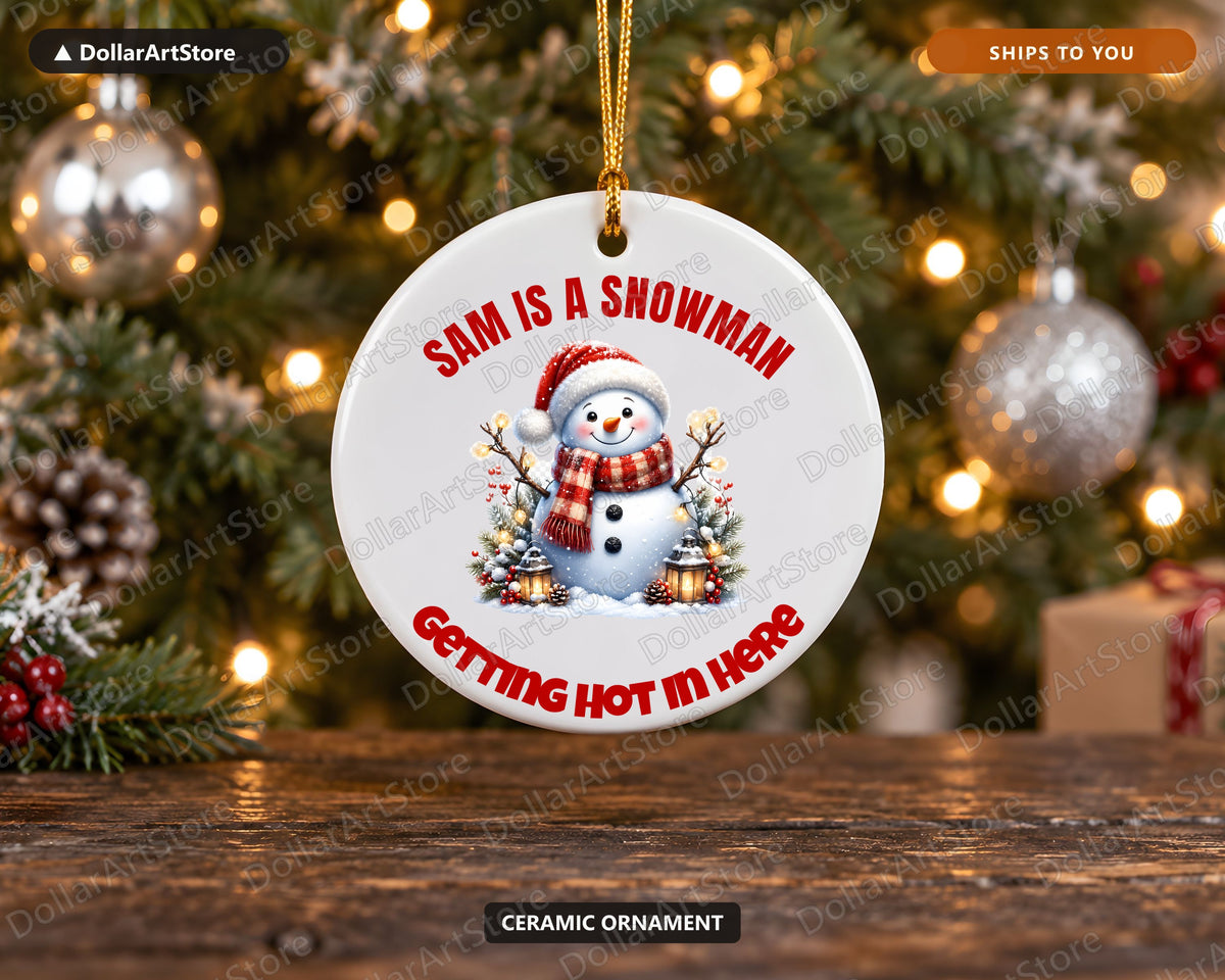 Cheerful Snowman Christmas Ornament, Ceramic Holiday Keepsake, Tree Decoration Gift