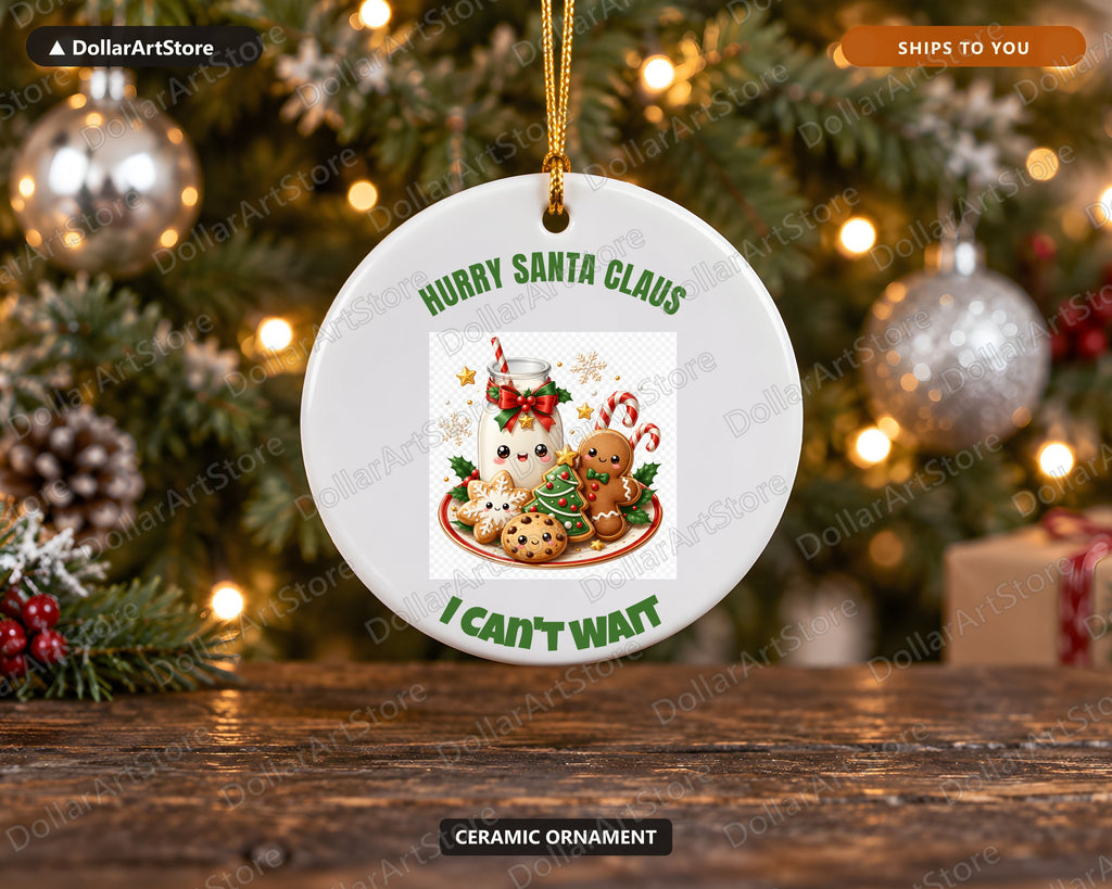 Cute Gingerbread & Milk Christmas Ornament, Holiday Ceramic Tree Ornament