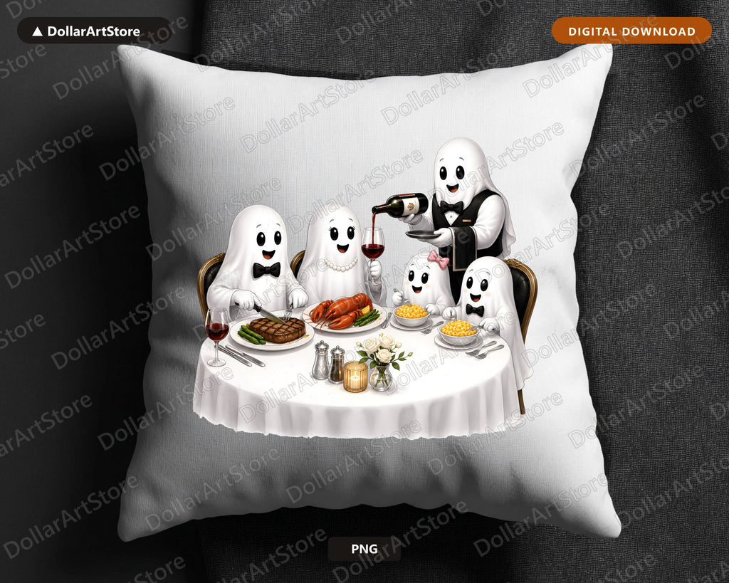 Cute Ghost Dinner Party PNG, Sublimation Design, Shirt & Tumbler Design