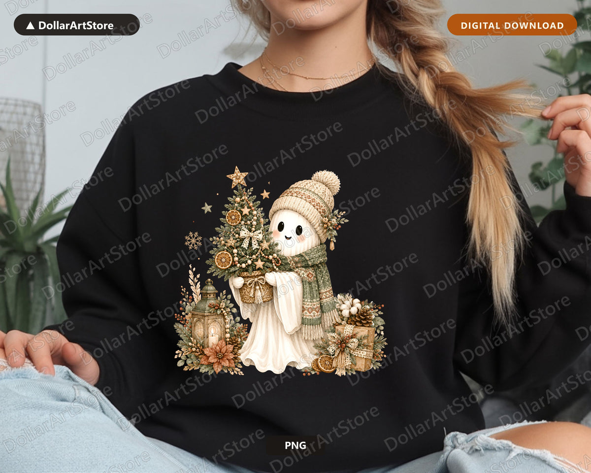 Boho Ghost PNG, Christmas Holiday Sublimation Design, Cute Ghost Shirt Design
