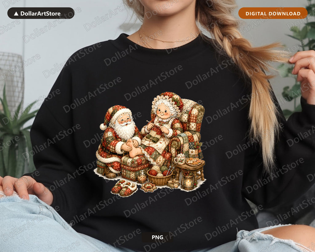 Santa Patchwork PNG, Vintage Christmas Sublimation Design, Holiday Shirt Print