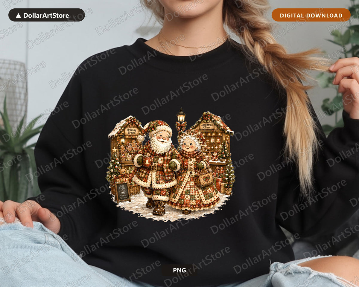 Vintage Santa Patchwork PNG, Retro Christmas Shirt Design, Sublimation Download