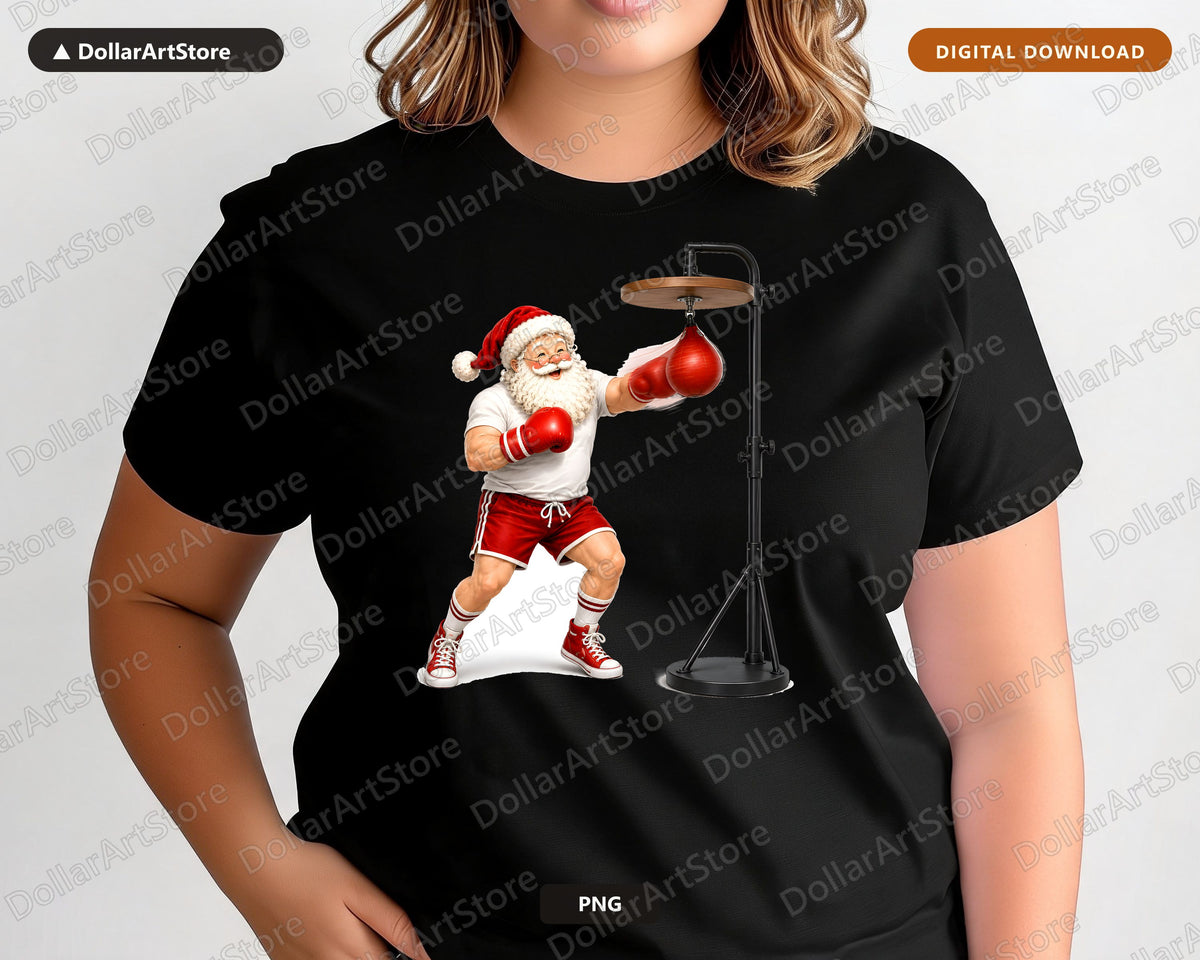 Boxer Santa PNG, Christmas Sublimation Design, Holiday Shirt Design Digital Download