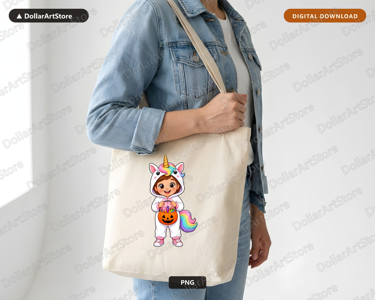 Cute Unicorn Halloween Costume Kid PNG, Sublimation Design Digital Download