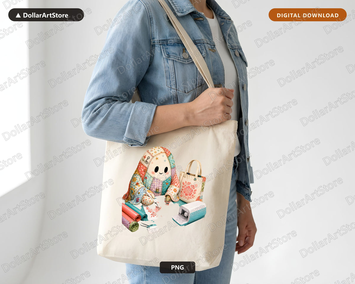 Crafty Ghost PNG Sublimation Design | Sewing Shirt Design Digital Download