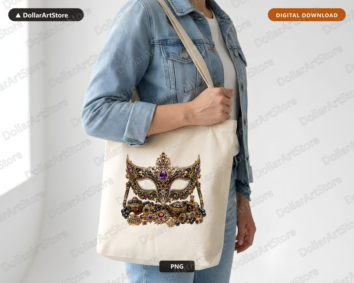 Gothic Masquerade Mask PNG, Jeweled Ornate Design, Sublimation Shirt PNG