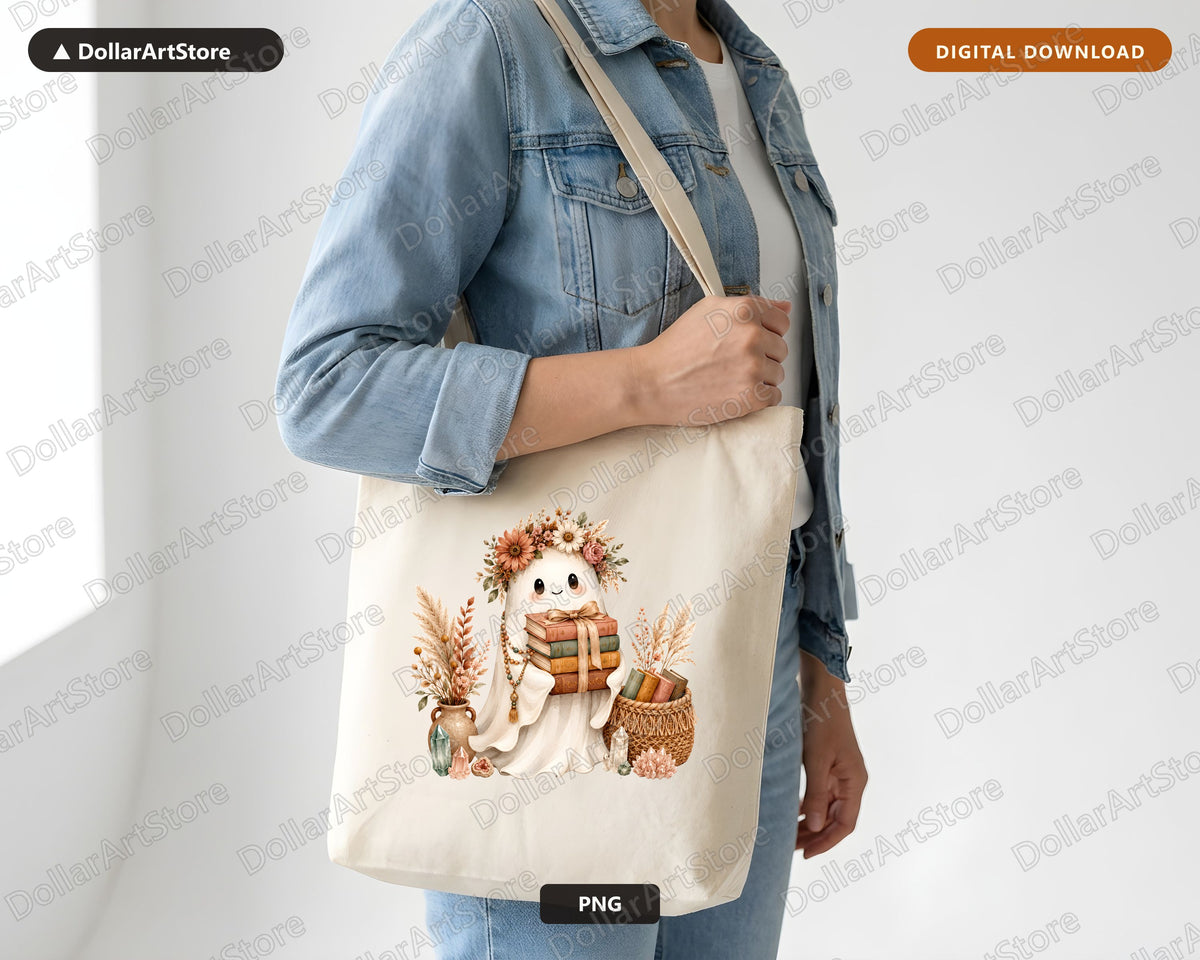 Bookish Ghost PNG, Autumn Sublimation Design, Cute Shirt Design Digital Download