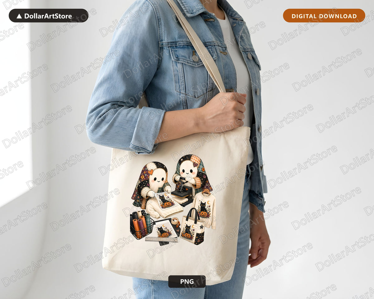 Crafting Ghost PNG, Sublimation Design, Halloween Shirt Print Digital Download