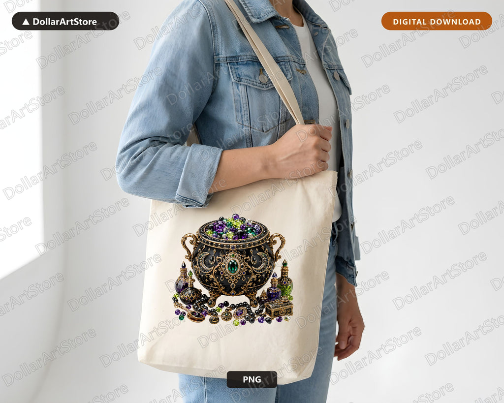 Gothic Witch's Cauldron PNG, Ornate Jewelry Design, Sublimation Print