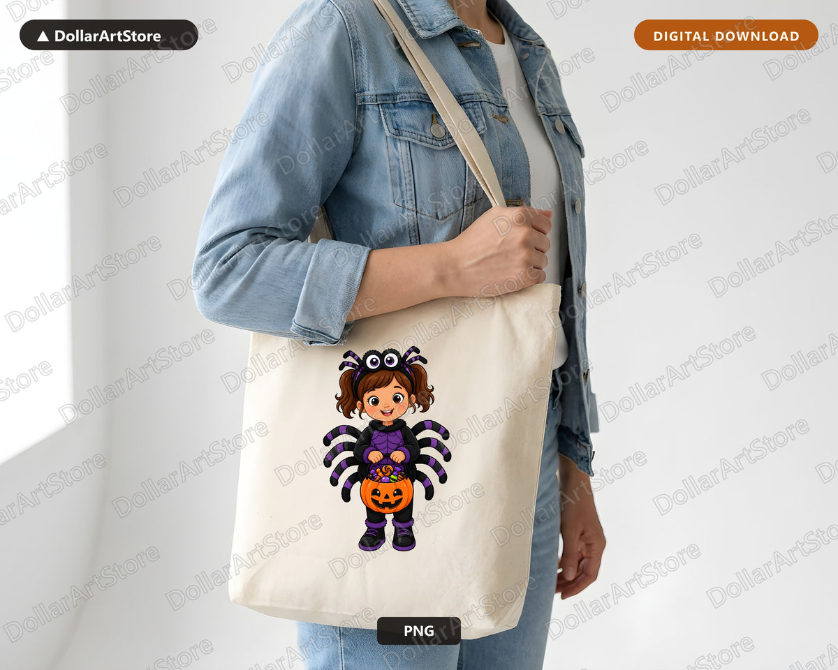 Cute Spider Halloween Costume Kid PNG, Sublimation Design, Shirt Design Digital Download