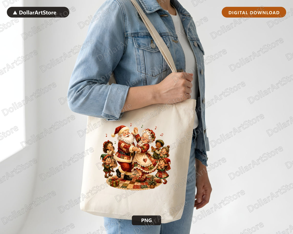 Vintage Christmas PNG, Santa Mrs Claus Elves, Sublimation Design Digital Download