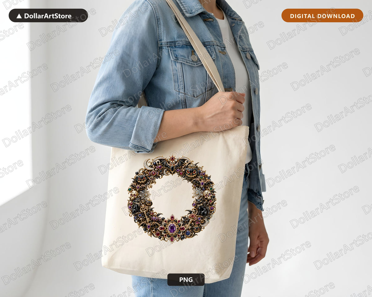 Gothic Halloween PNG, Ornate Wreath Design, Sublimation Shirt Design Digital Download
