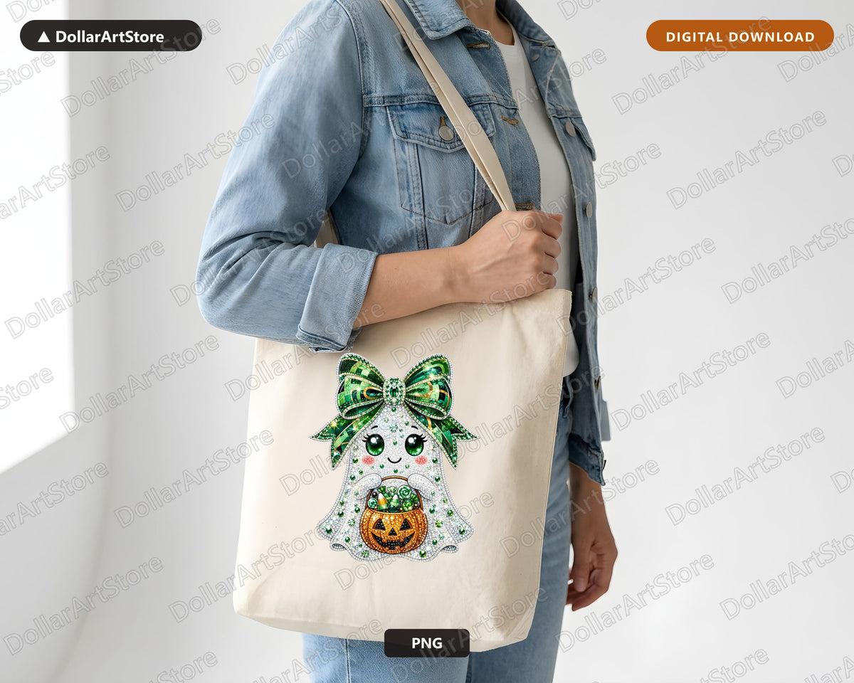 Cute Ghost Girl PNG, Rhinestone Halloween Design, Sublimation Shirt PNG