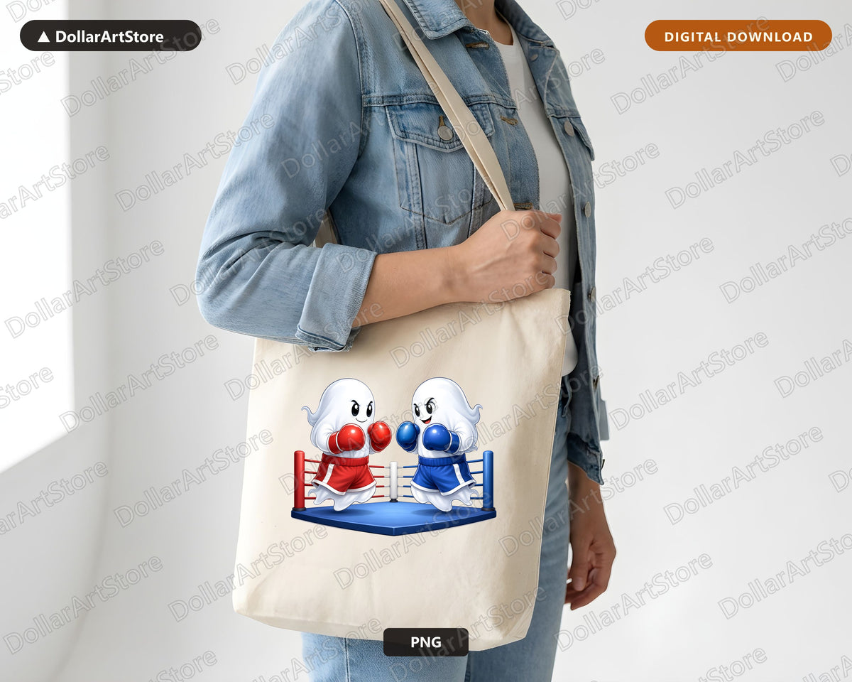 Cute Boxing Ghosts PNG, Sublimation Design, Shirt Print Digital Download