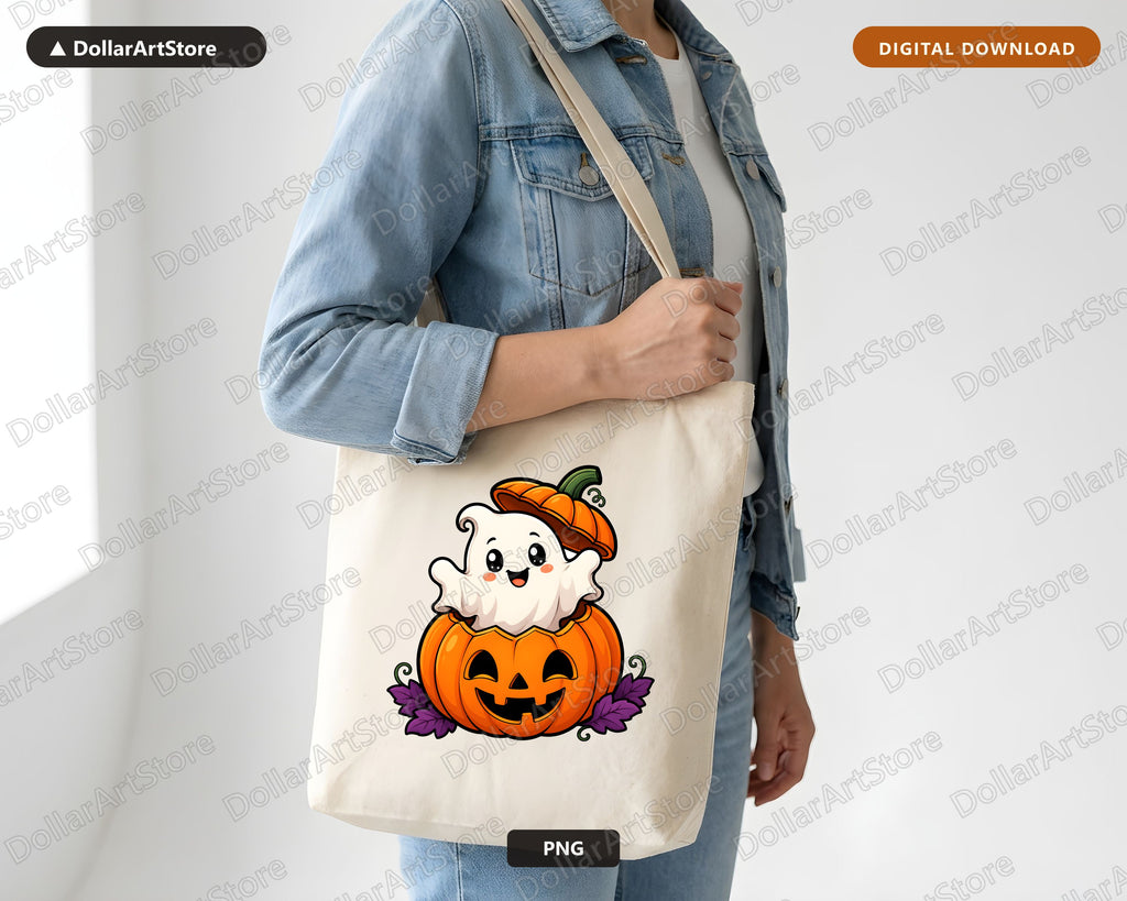 Cute Halloween Ghost PNG, Pumpkin Sublimation Design, Shirt Design Digital Download