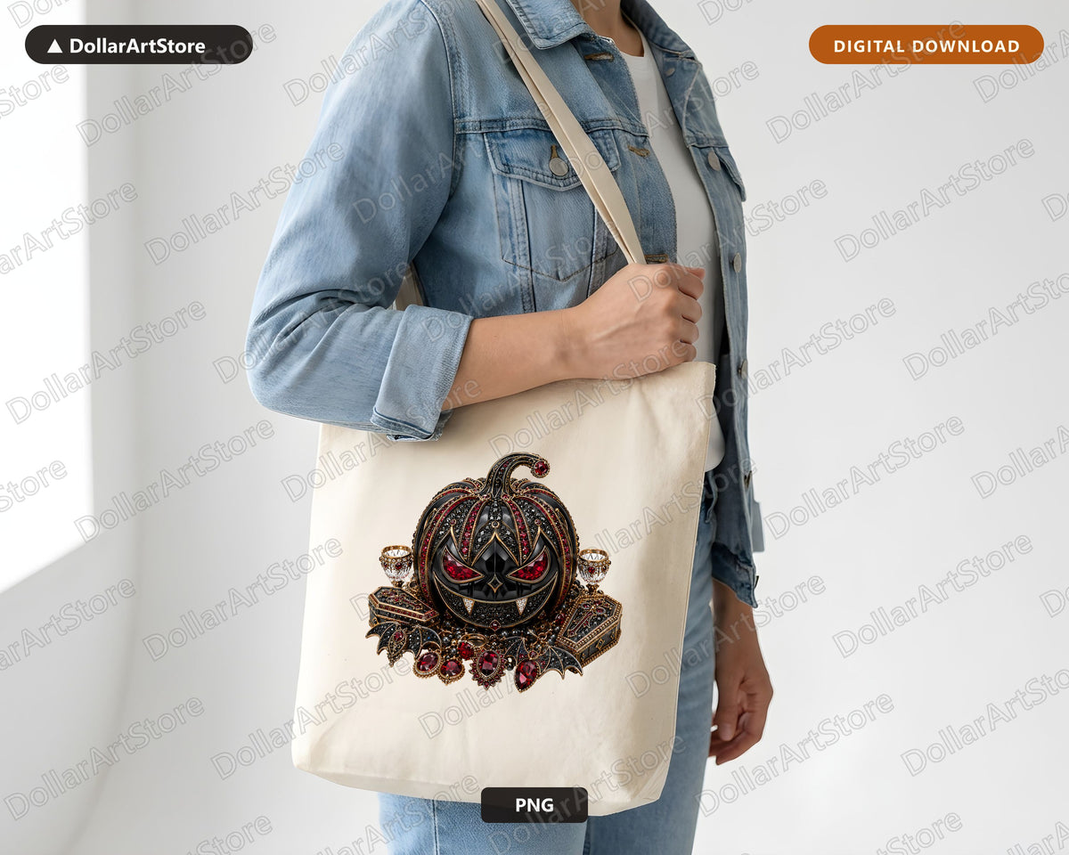 Gothic Halloween Pumpkin PNG, Luxury Steampunk Design, Sublimation Shirt & Tumbler