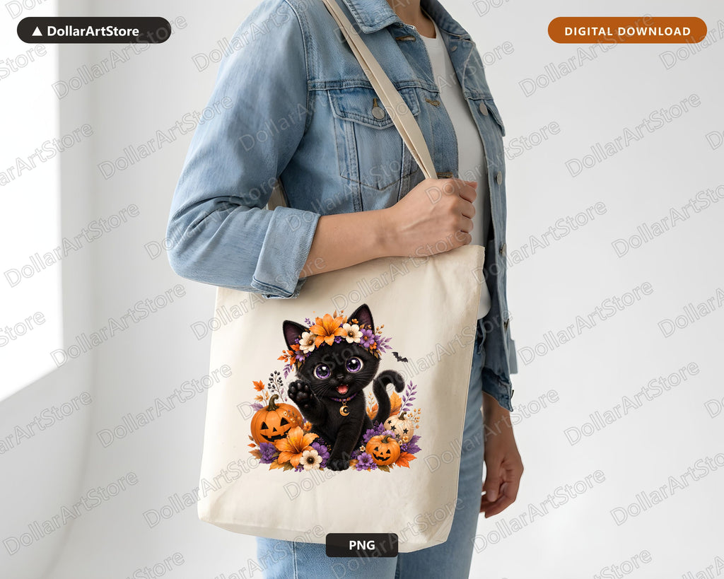 Black Cat Halloween PNG, Sublimation Design, Shirt Design Digital Download