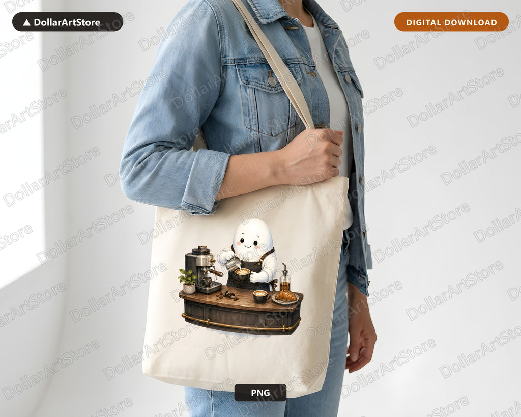Cute Coffee Barista Ghost PNG, Sublimation Design, Shirt & Tumbler Design Digital Download