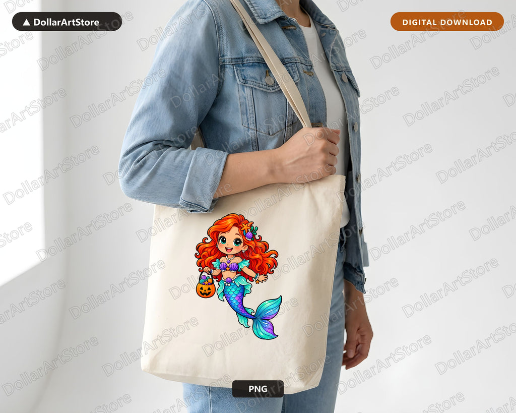 Mermaid Girl Halloween PNG, Sublimation Design, Shirt & Tumbler Digital Download