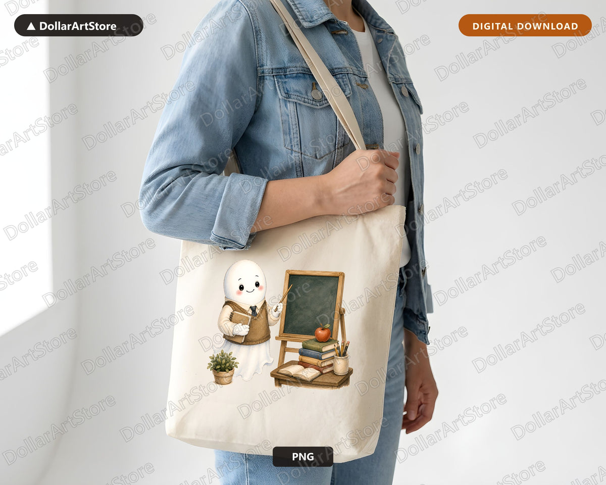 Cute Teacher Ghost PNG, Back to School Sublimation Design, Shirt & Tumbler Print