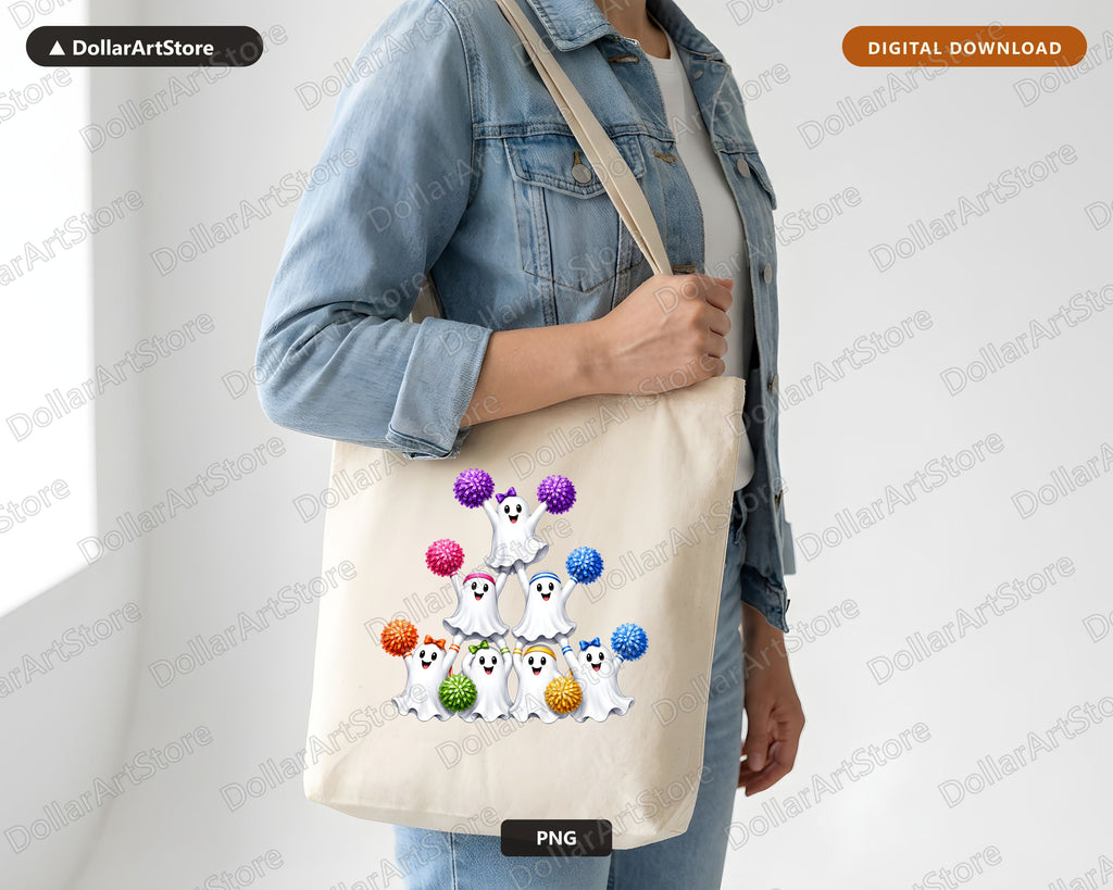 Cute Halloween Ghost PNG, Cheerleader Design, Sublimation Shirt Design Digital Download