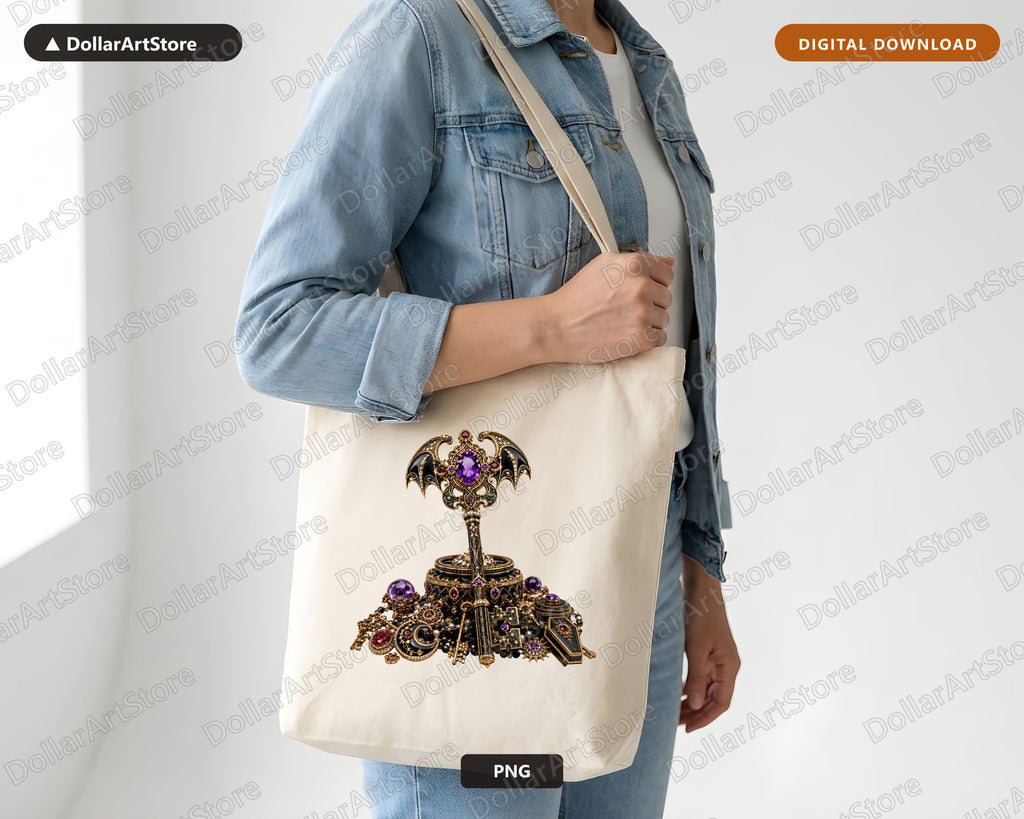 Gothic Bat Jewel PNG, Ornate Dark Fantasy Sublimation Design Digital Download
