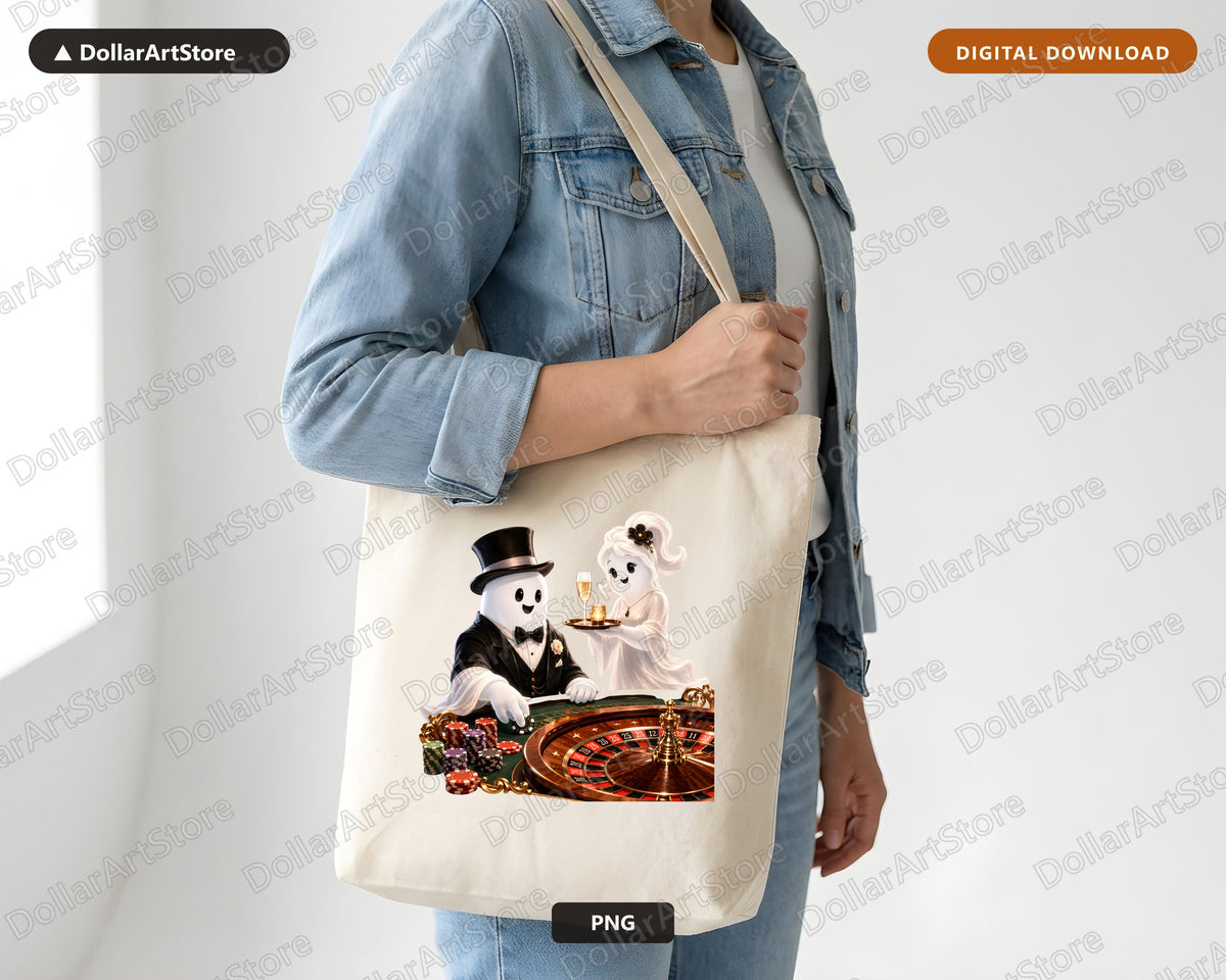 Elegant Ghost PNG Sublimation Design, Cute Halloween Characters Shirt Print Digital Download
