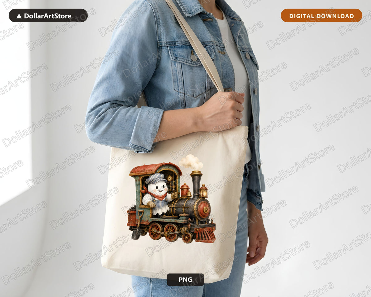 Steampunk Ghost Cowboy PNG, Western Train Design, Sublimation Print Download