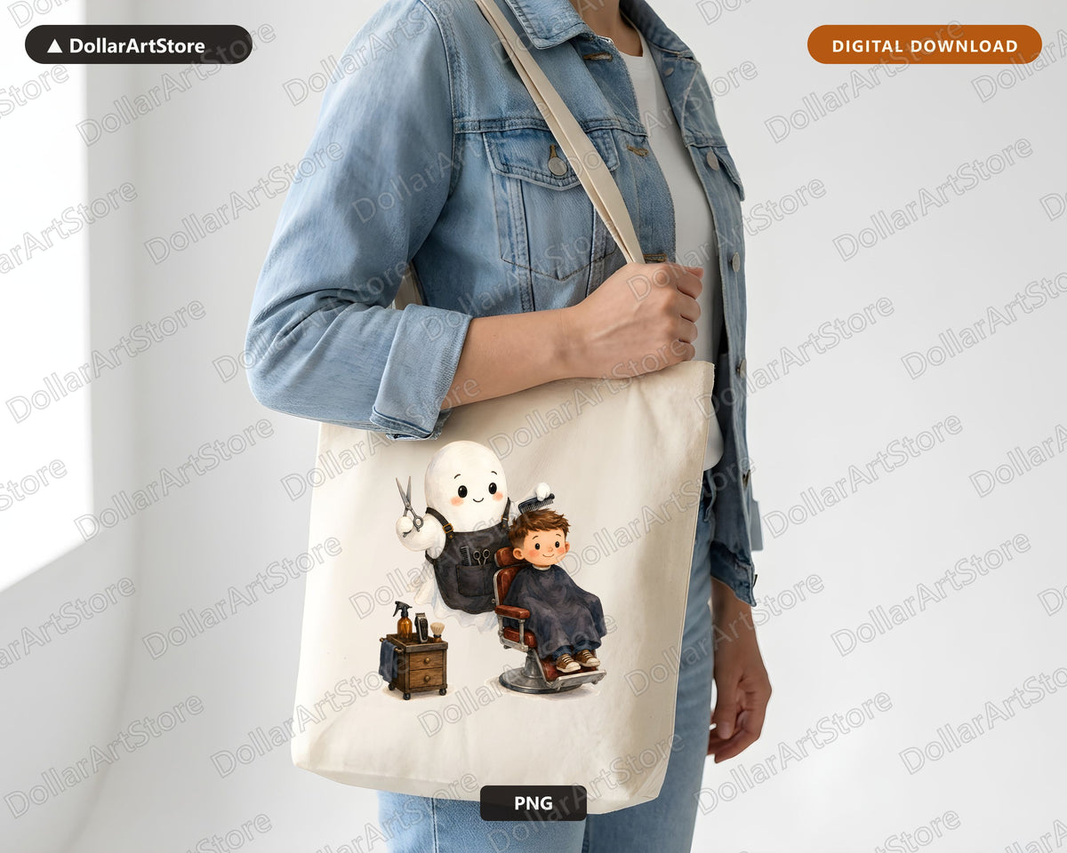 Cute Ghost Barber PNG, Sublimation Design, Shirt & Tumbler Graphic Download