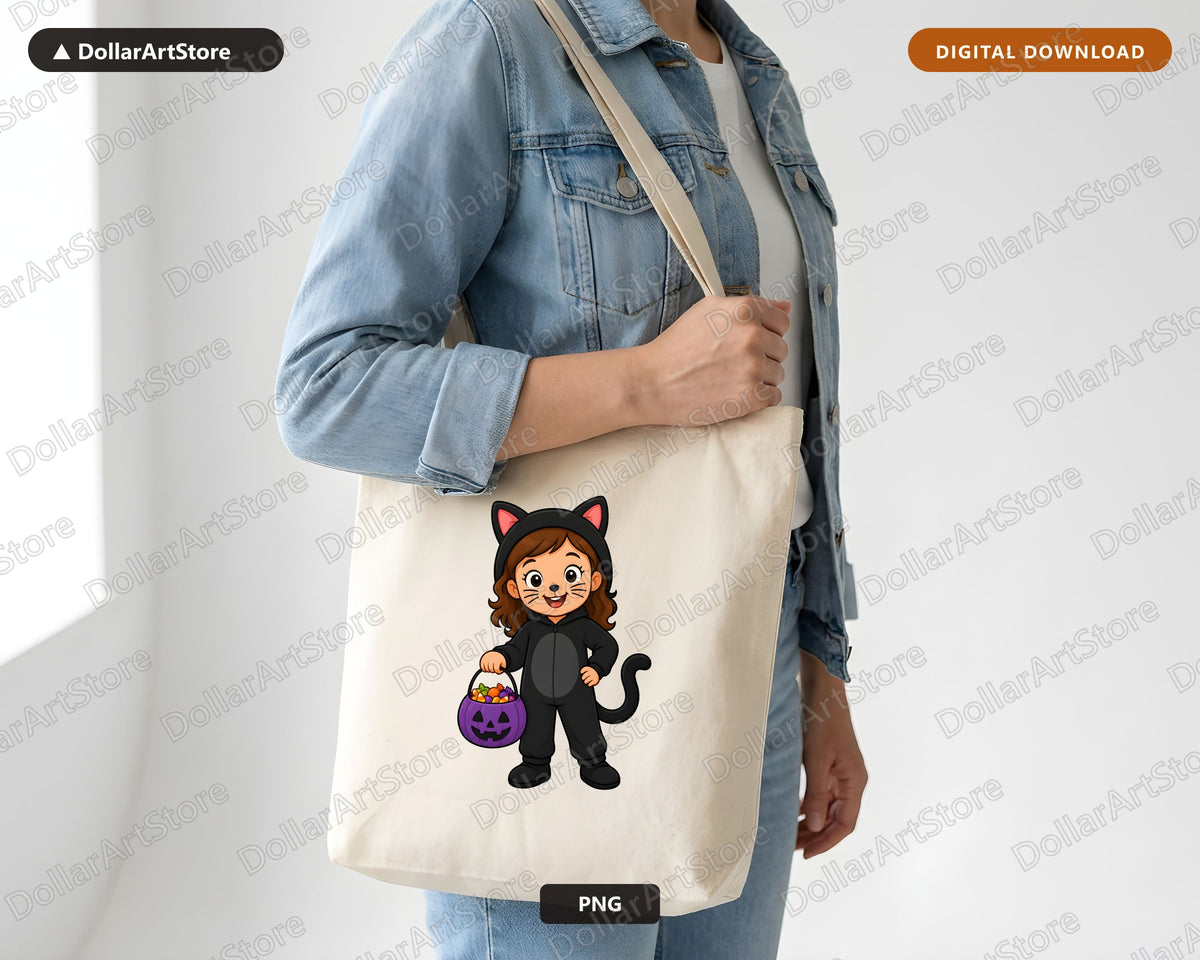 Cute Cat Costume Kid PNG, Halloween Shirt Design Digital Download