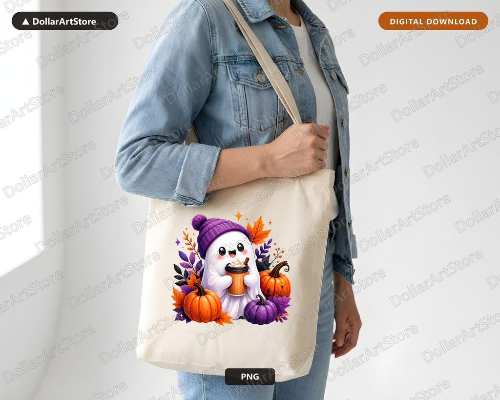Cute Halloween Ghost PNG, Fall Pumpkin Design, Sublimation Shirt Download