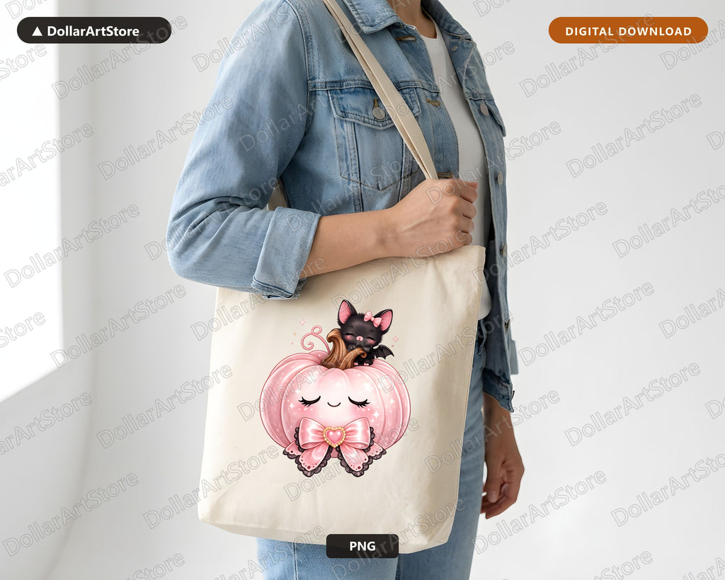 Coquette Halloween PNG, Pink Pumpkin Bat Design, Sublimation Shirt PNG Download