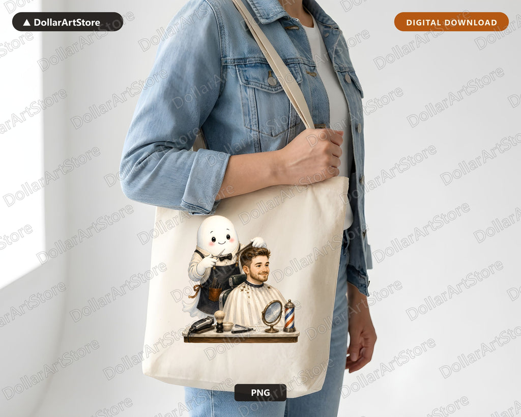 Cute Ghost Barber PNG, Sublimation Design, Shirt Design Digital Download